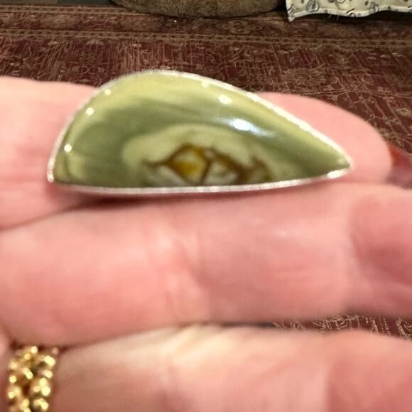 Polychrome Jasper sever, overlay gemstone ring stamped 925 size adjustable - Picture 4 of 6